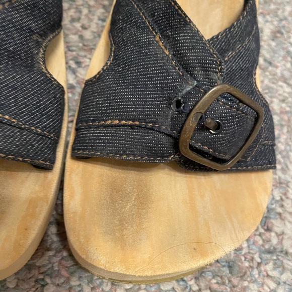 Vintage Sketchers Denim Wood Wedge Platform Sandals - Picture 2 of 11